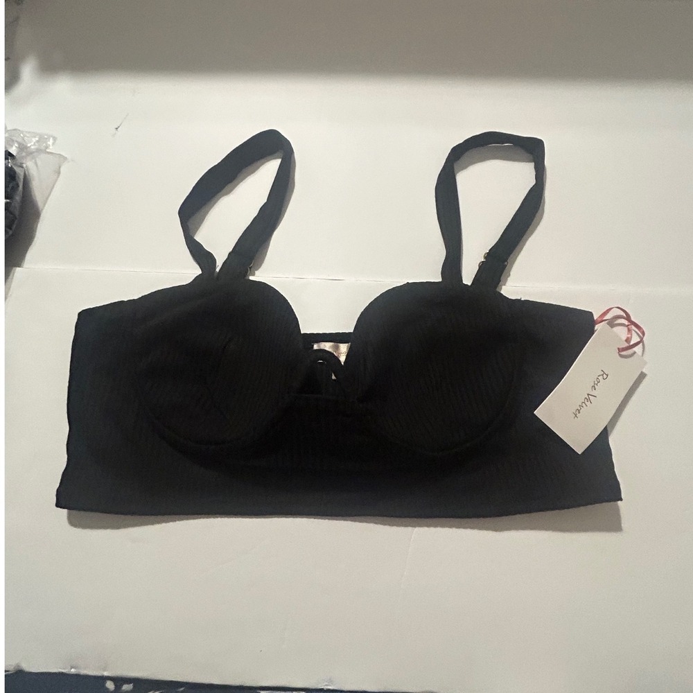 Rosevelvet Black Ribbed Underwire BraletteTop Women 1XL NWT Sweetheart Neckline
